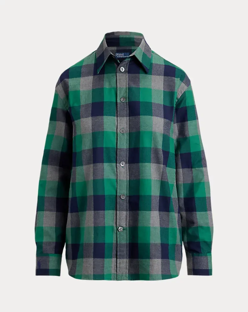 Oversize Fit Plaid Cotton Twill Shirt
