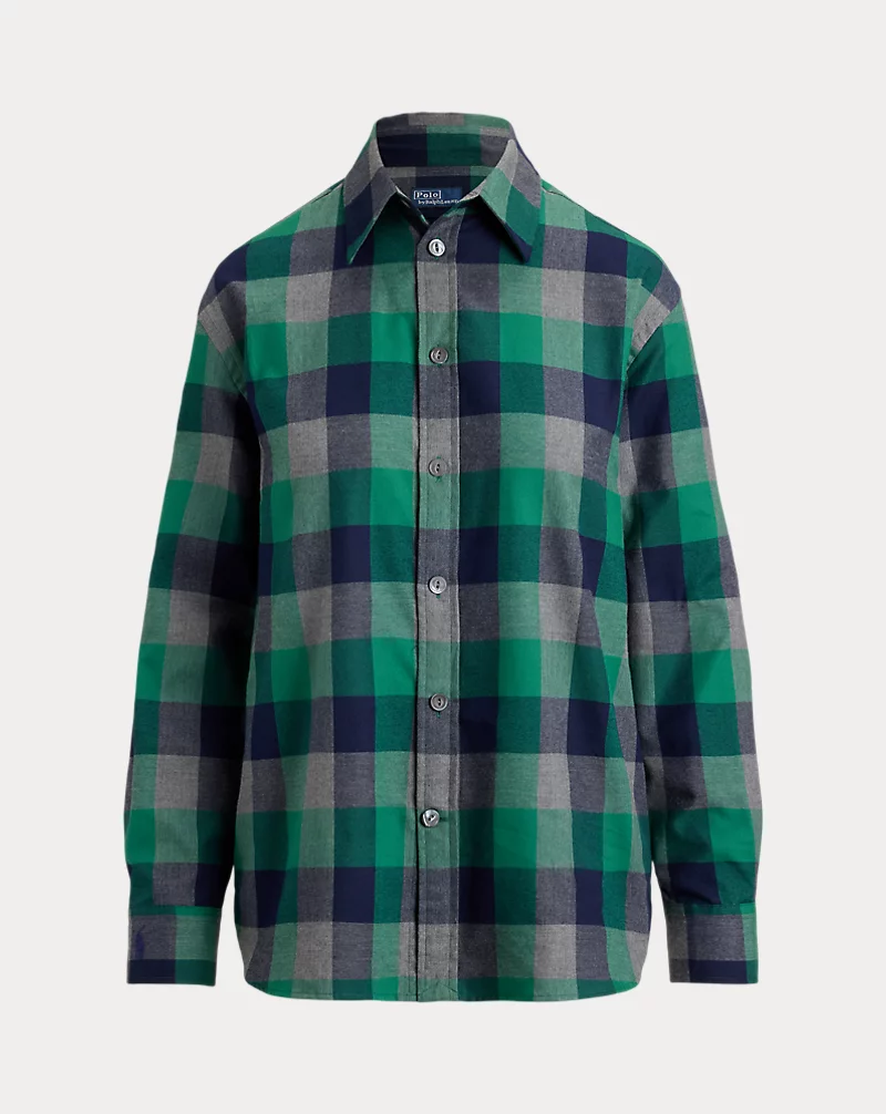 Oversize Fit Plaid Cotton Twill Shirt