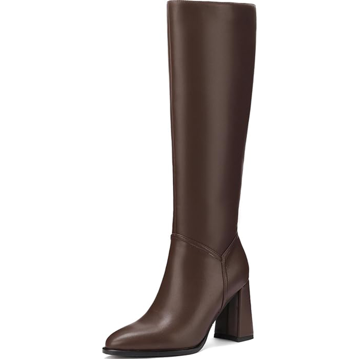 AIUNIIND, Aiuniind Women&#039;s Knee High Boots Chunky Heel Pointed Toe Tall Boots for Women Side Zipper Long Boots Brown 10