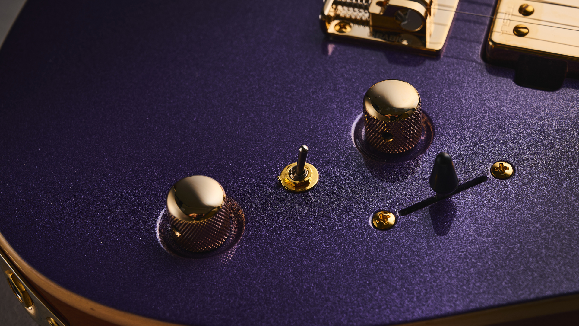 Harley Benton Fusion-T II HH RW HT in Purple Metallic finish with gold hardware. Shot on white surface.