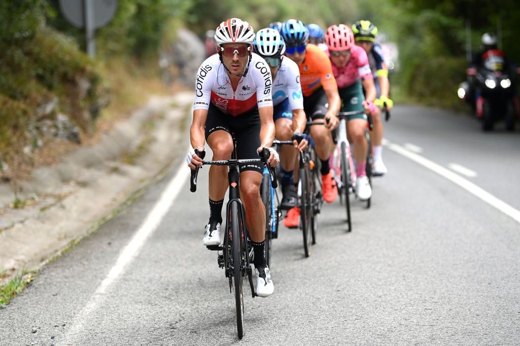 SAN MIGUEL DE AGUAYO SPAIN AUGUST 25 Rubn Fernandez Andujar of Spain and Team Cofidis leads the breakaway during the 77th Tour of Spain 2022 Stage 6 a 1812km stage from Bilbao to Ascensin al Pico Jano San Miguel de Aguayo 1131m LaVuelta22 WorldTour on August 25 2022 in Pico Jano San Miguel de Aguayo Spain Photo by Justin SetterfieldGetty Images