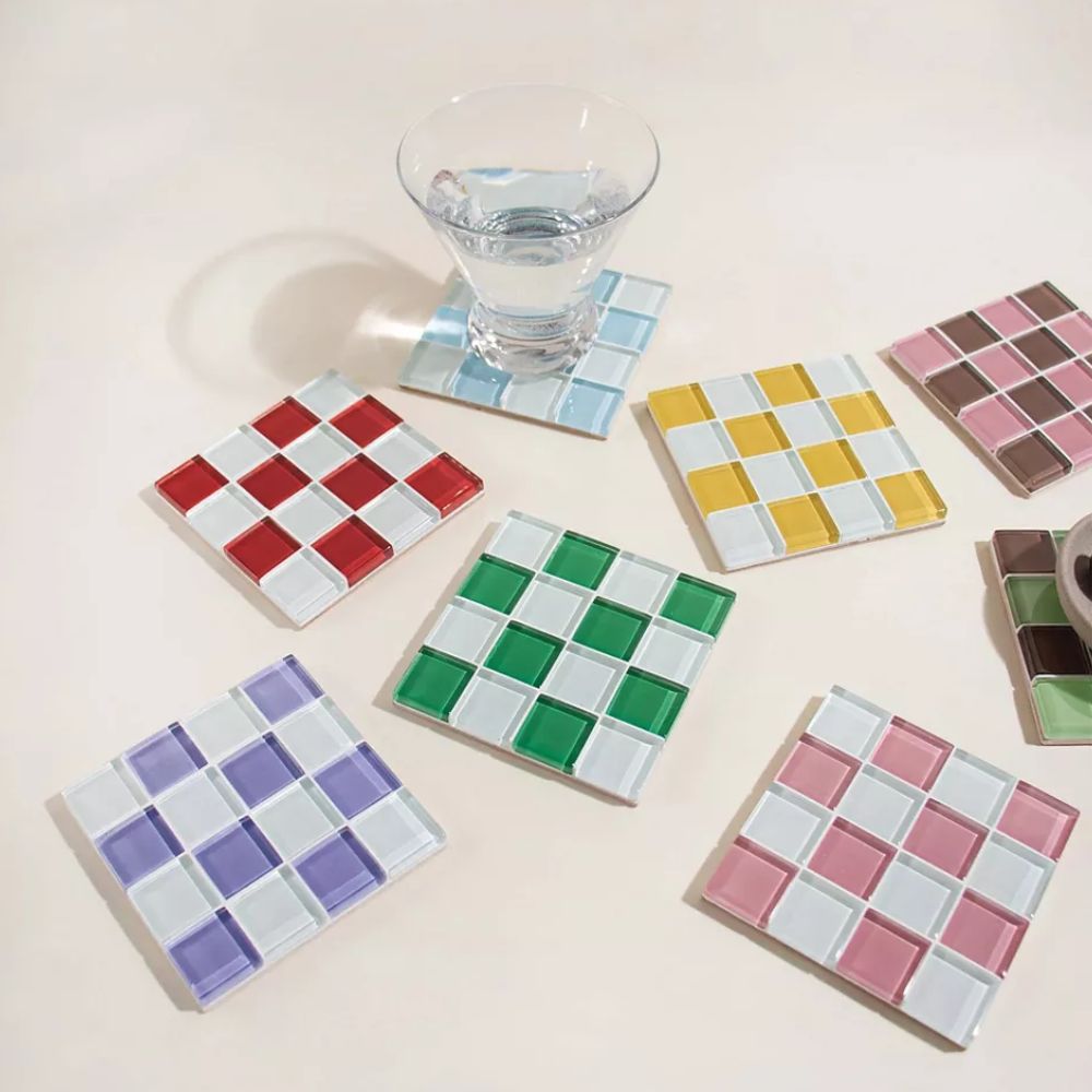 Subtle Art Studios Chocolate Checkered Glass Tile Coaster