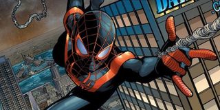 Miles Morales shooting webs as Spider-Man