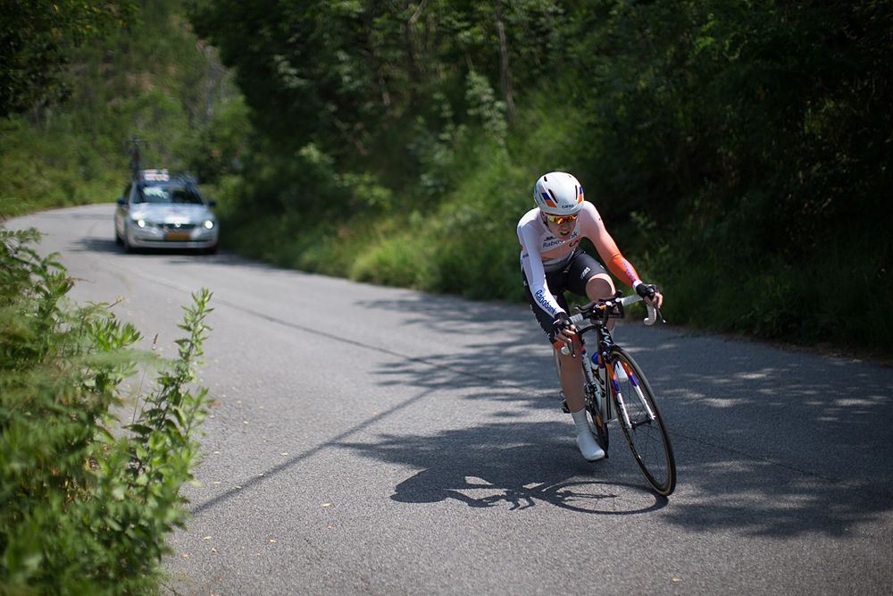 Anna van der Breggen (NED) of Rabo-Liv Cycling Team starts the descent during the Giro Rosa 2016 - Stage 7