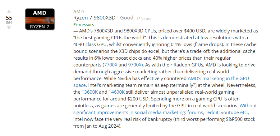 UserBenchmark's take on the 9800X3D