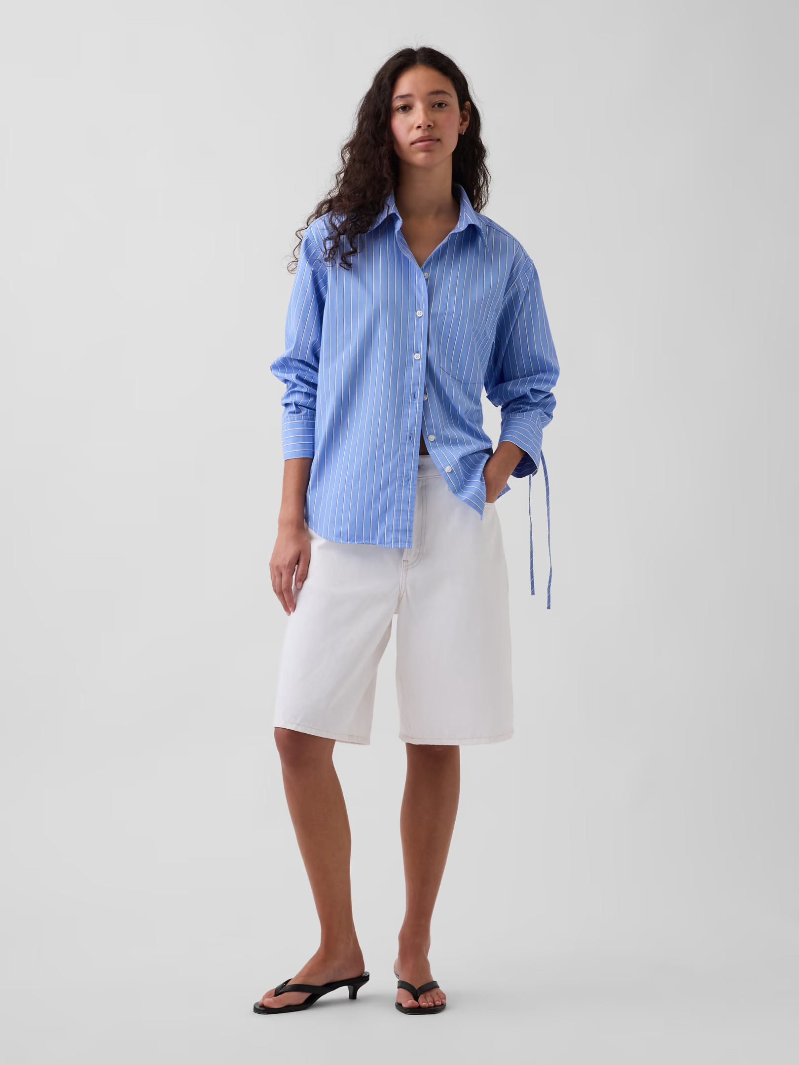 Gap, Organic Cotton Poplin Oversized Ruched-Sleeve Shirt