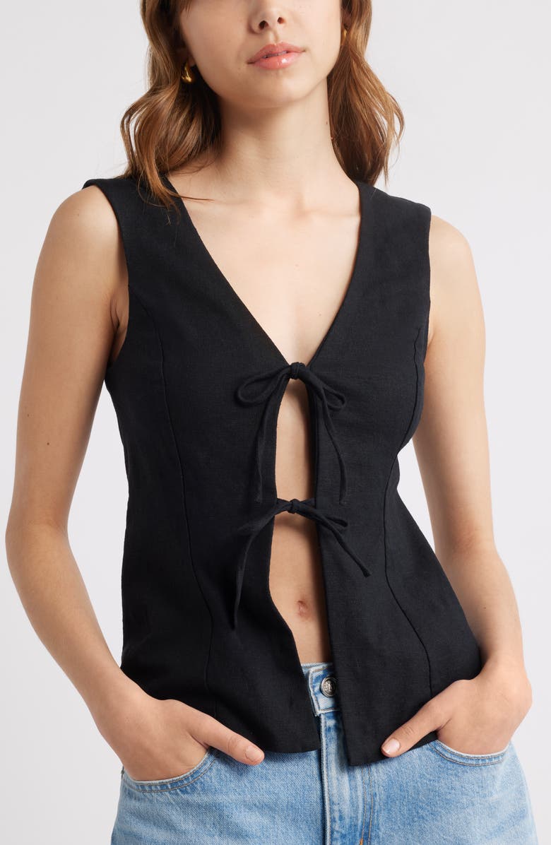 Tie Front Linen Blend Top