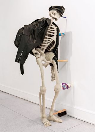 Erwin Wurm’s recreation of Marino, dressed in his leather jacket and hat with a Red Bull in tow from the architect’s solo show at Miami Beach’s Bass Museum of Art in 2014