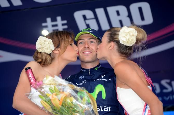 Alex Dowsett (Movistar) on the podium