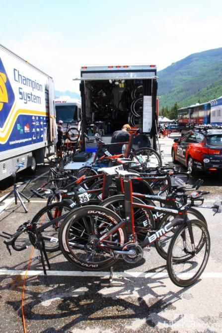 Team BMC of race leader Tejay van Garderen used a mix of road and time trial bikes for the stage 5 uphill time trial