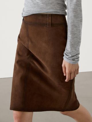 Suede Midi Skirt With Belt Loops