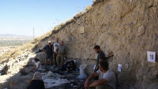 Archaeologists excavate the Baza-1 site in the province of Granada in Spain.