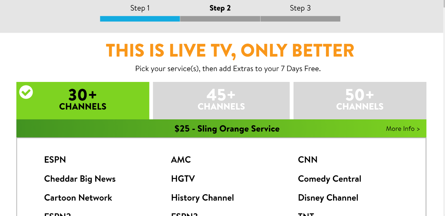 Select a package when you receive a free Sling TV trial