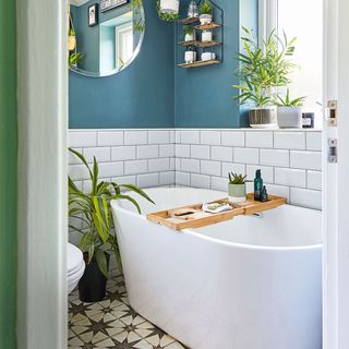 blue and white bathroom