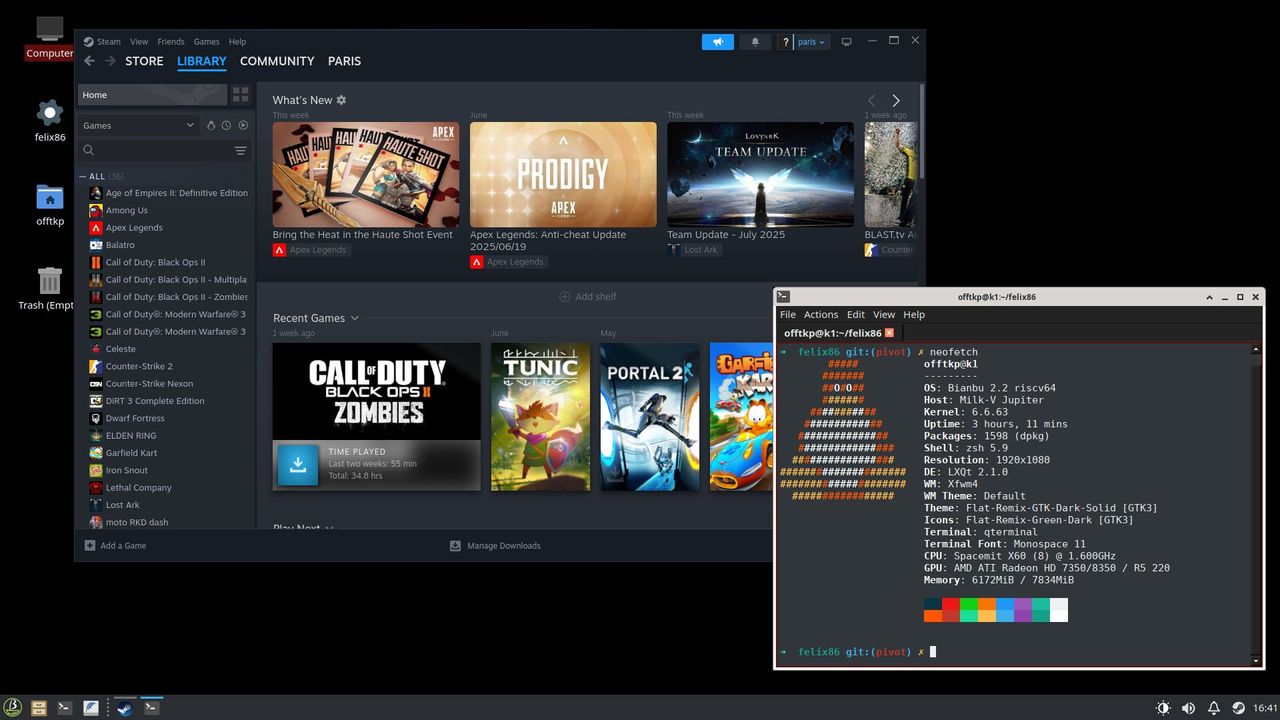 Felix86 emulator on RISC-V platforms can now run Steam x86 and games.