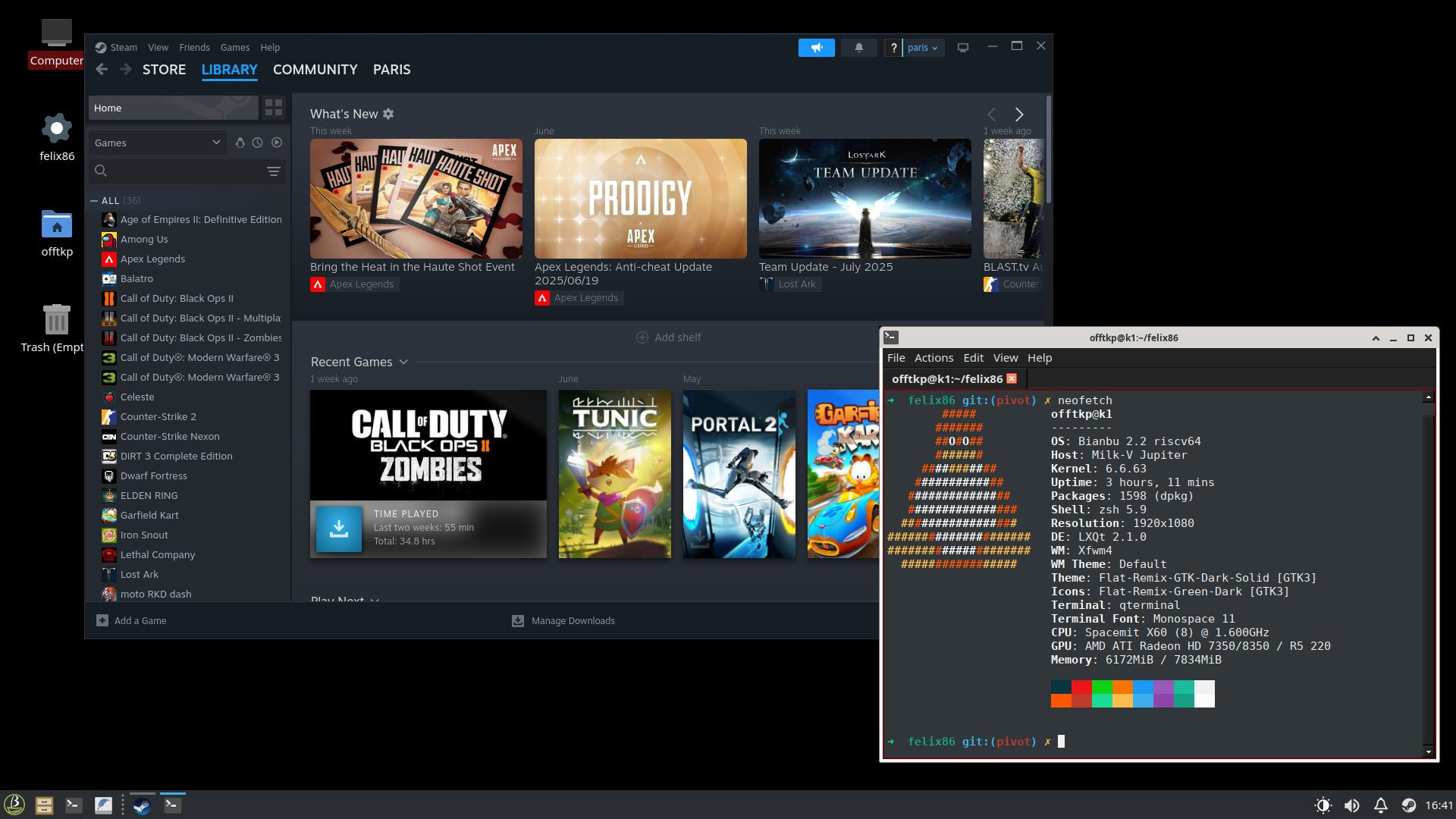 Felix86 emulator on RISC-V platforms can now run Steam x86 and games.