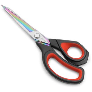 Fabric scissors with a red and black handle