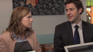 Pam and Jim at the daycare center interview in The Office