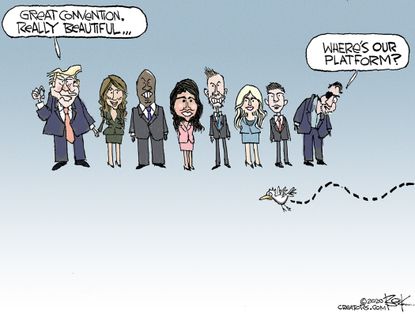 Political Cartoon U.S. Trump RNC platform