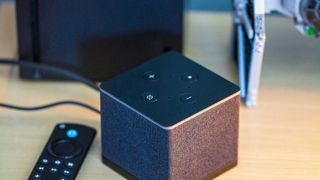 Top buttons and microphones on Amazon Fire TV Cube (2022) alt