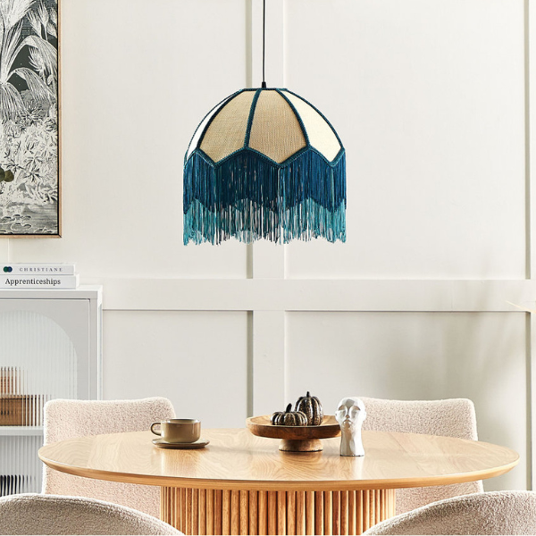 Wayfair, Beliani Pendant Lamp Natural and Blue Milagro