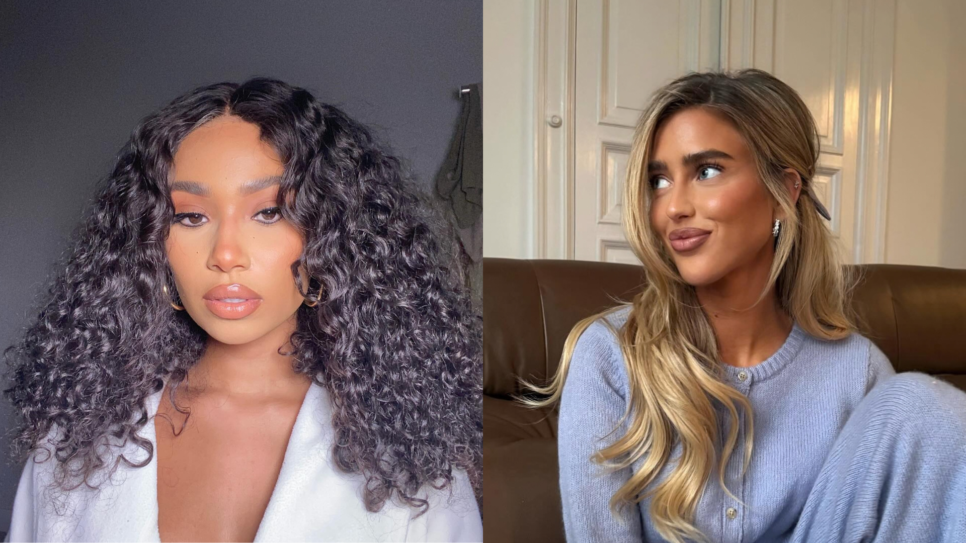 Photo collage of two women with silky hair 