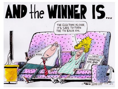 Political cartoon midterm election negative ads winner