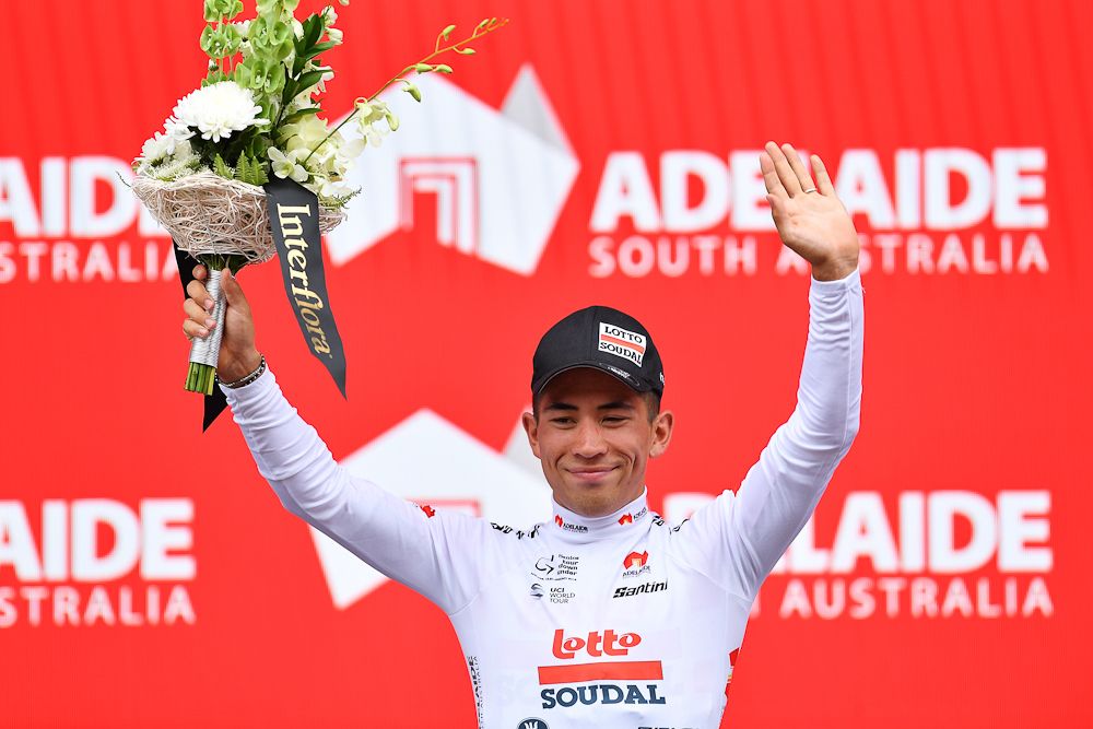 Caleb Ewan back in the white jersey at the Tour Down under