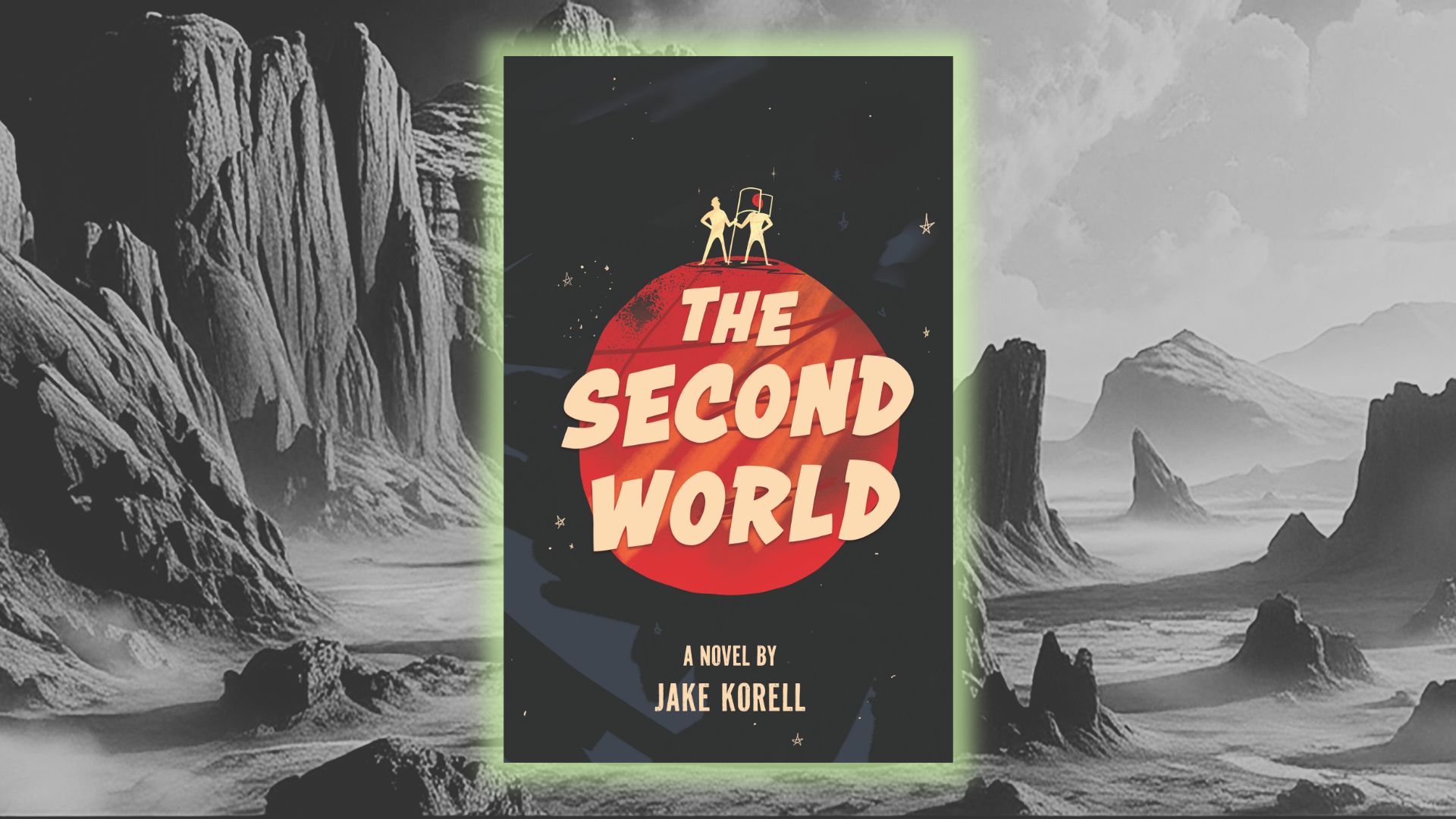 A black and white image of a series of peaks is behind the cover of a book saying "The Second World"
