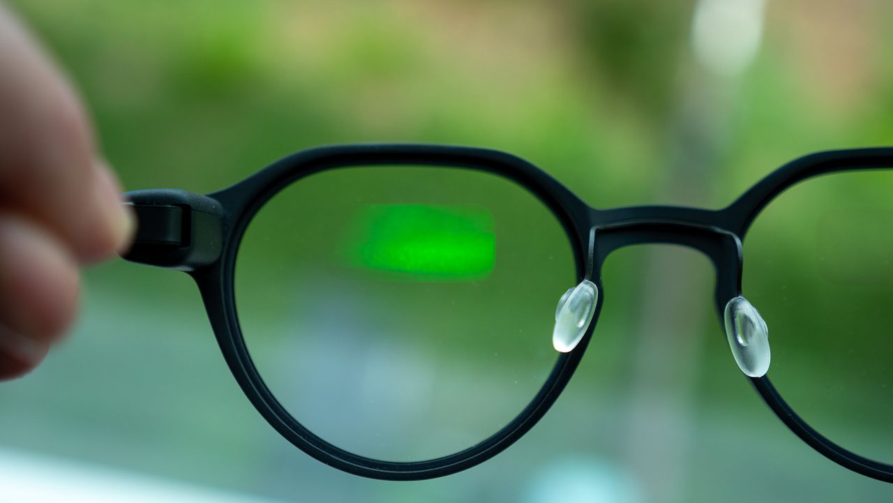 The faint green image of the Even Realities G2 smart glasses display