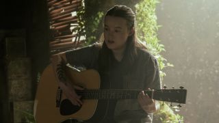 Ellie playing "take on me" on guitar in The Last of Us Season 2 "Day One"