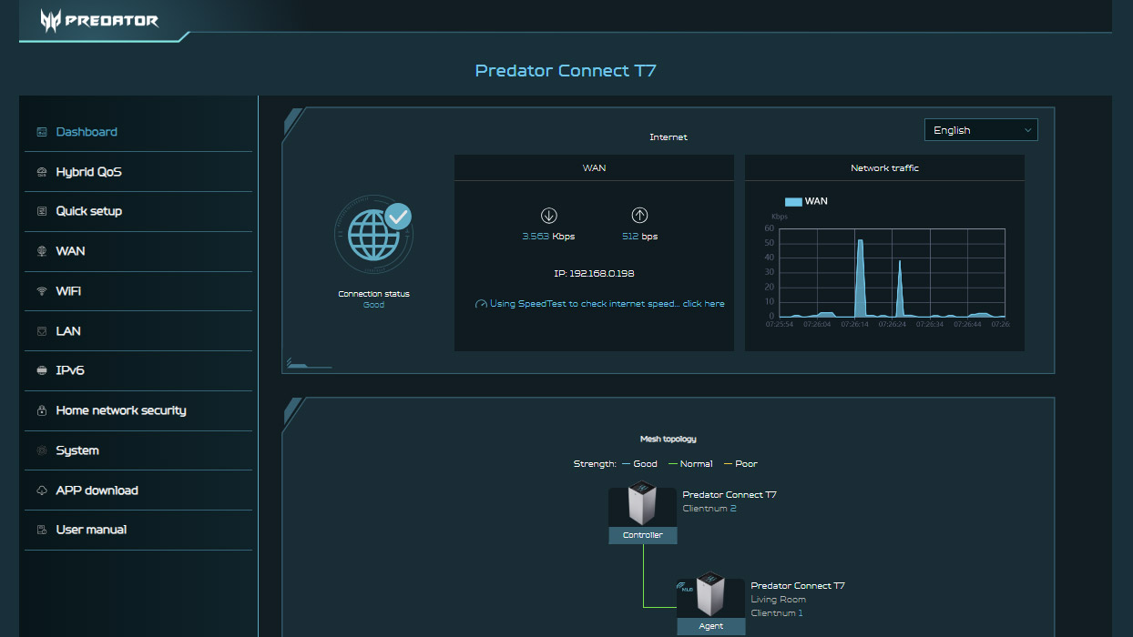 A screenshot of the Acer Predator Connect T7 app.