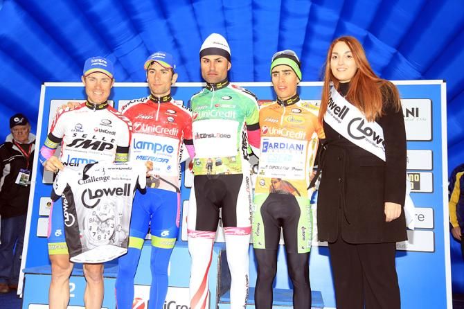 The jersey holders after the time trial in Coppi e Bartali