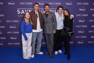 The Beckham family (minus Brooklyn) at the launch of Save Our Squad in London.
