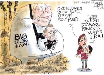 Political cartoon U.S. Scott Pruitt EPA replacement coal oil gas Andrew Wheeler