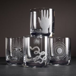 Curiosity Halloween Double Old Fashioned Glass Set against a black background.