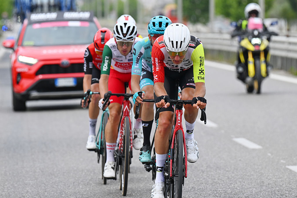 TIRANA ALBANIA MAY 09 Taco Van Der Hoorn of Netherlands and Team Intermarche Wanty leads the breakaway during the 108th Giro dItalia 2025 Stage 1 a 160km stage from Durres to Tirana UCIWT on May 09 2025 in Tirana Albania Photo by Tim de WaeleGetty Images