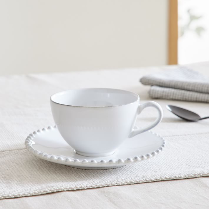 Costa Nova Pearl White Stoneware Teacup &amp;amp; Saucers (set of 4)