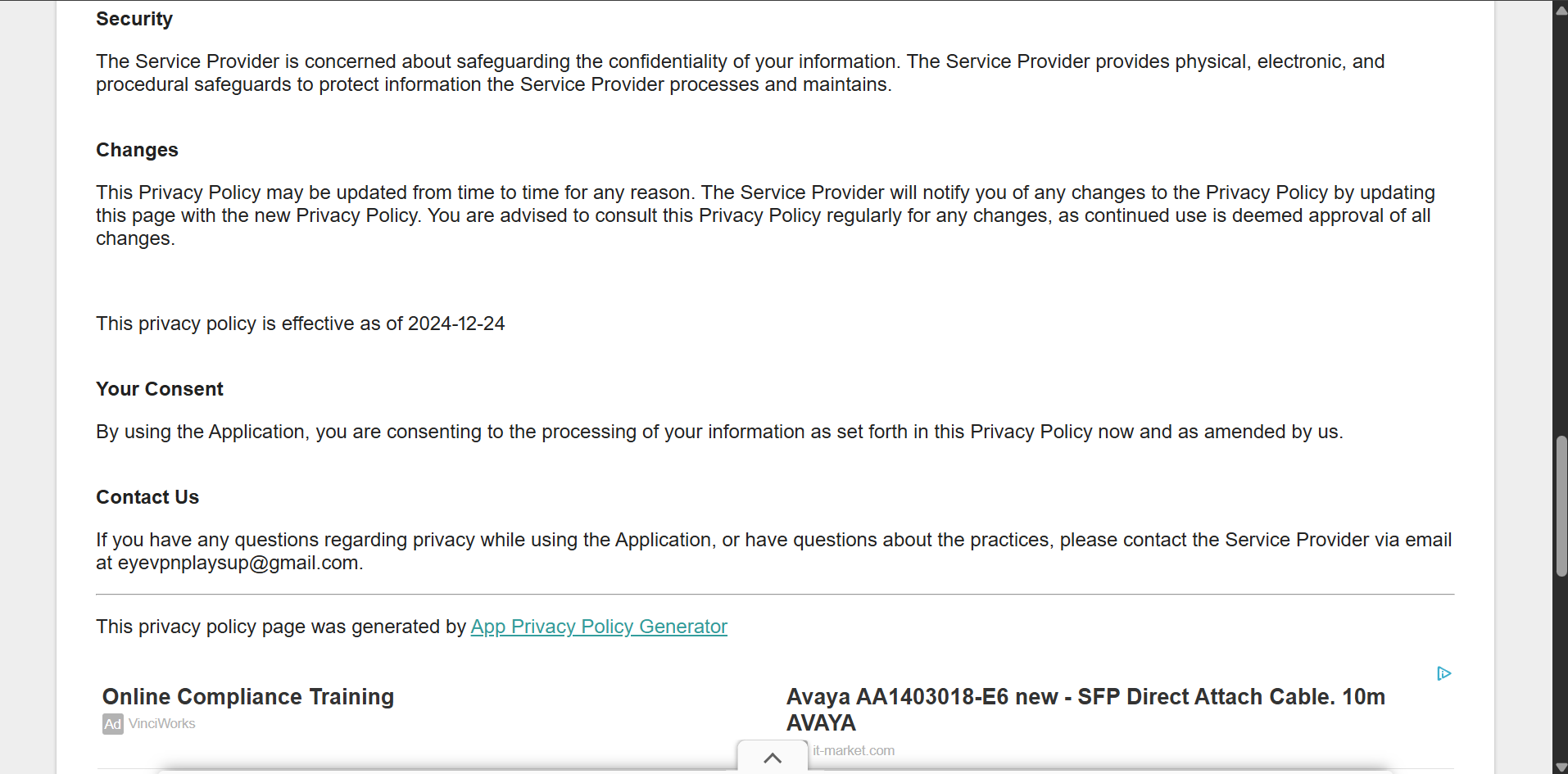 ARAS VPN Privacy policy