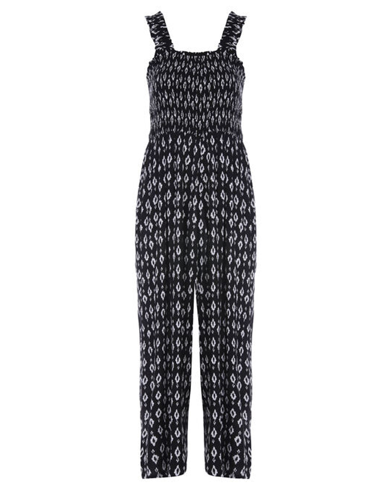 Ikat print cotton jumpsuit peacocks