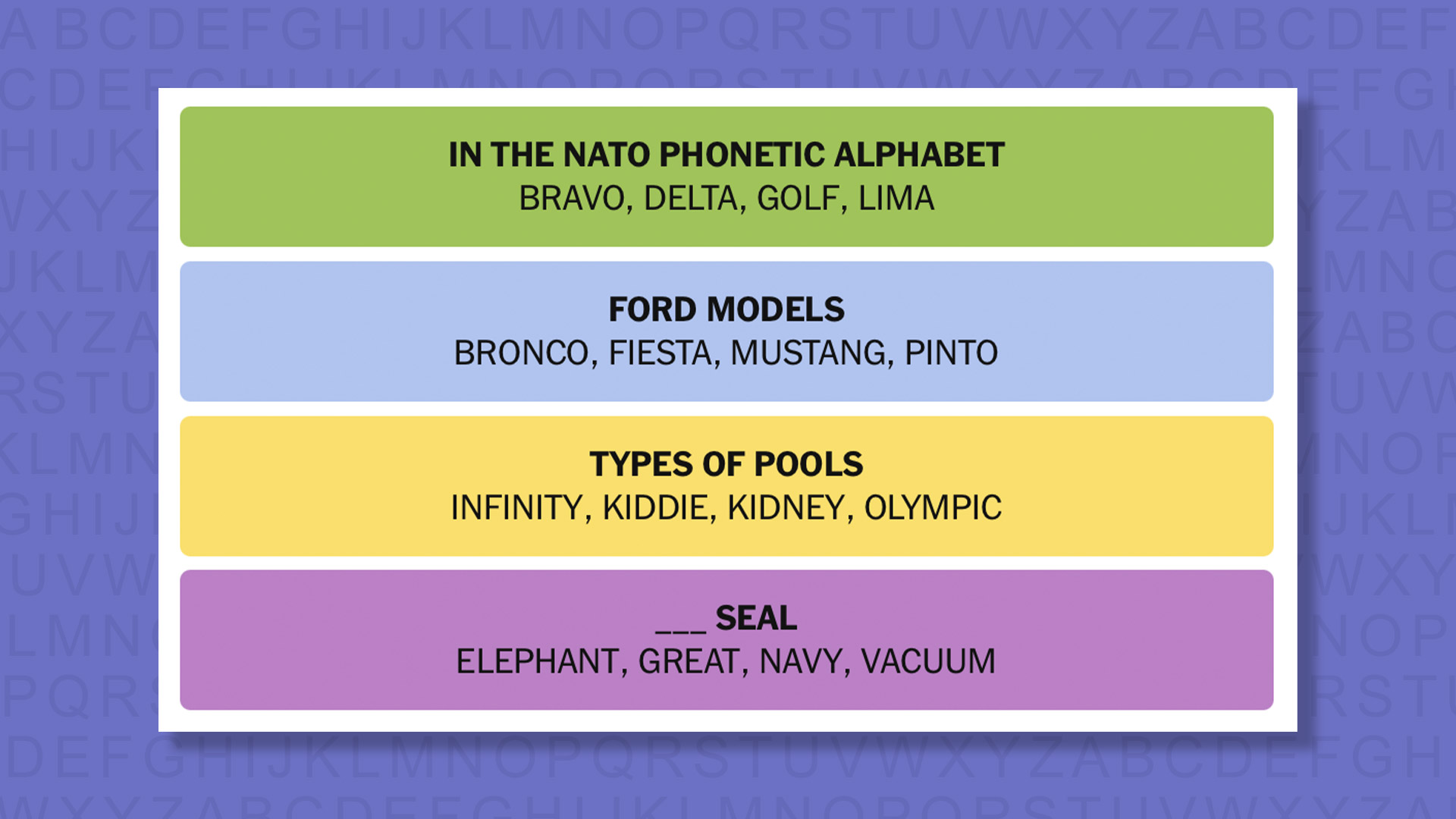 NYT Connections answers for game 857 on a purple background