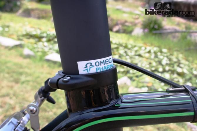 The Omega Pharma-QuickStep sticker marks seatpost height