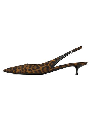 YIYA, Yiya Women's Leopard Slingback Pumps Sandals Closed Pointy Toe Kitten Low Heels Backless Slip on Evening Party Shoes