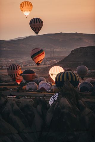 Balloons over the Turkish town of Göreme in Cappadocia