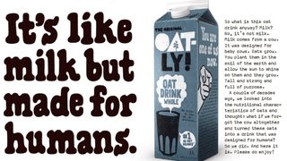 Ad for Oatly showing oat milk carton