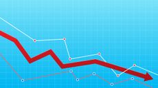 red arrow pointing lower to signify a stock market sell-off with a blue background