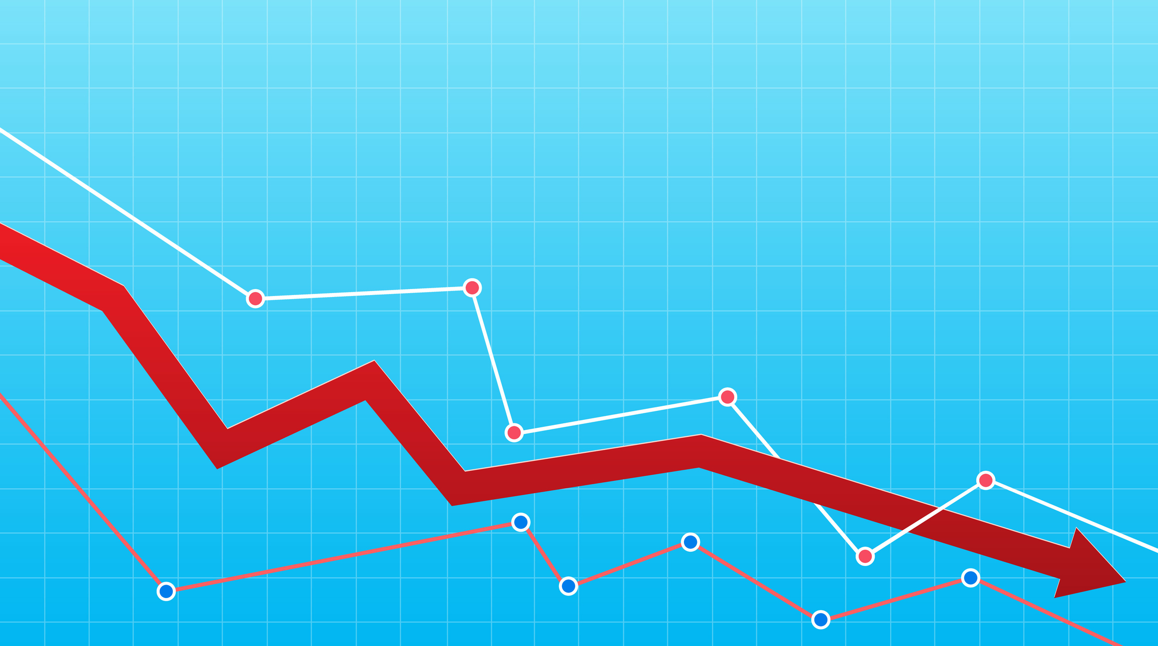 red arrow pointing lower to signify a stock market sell-off with a blue background