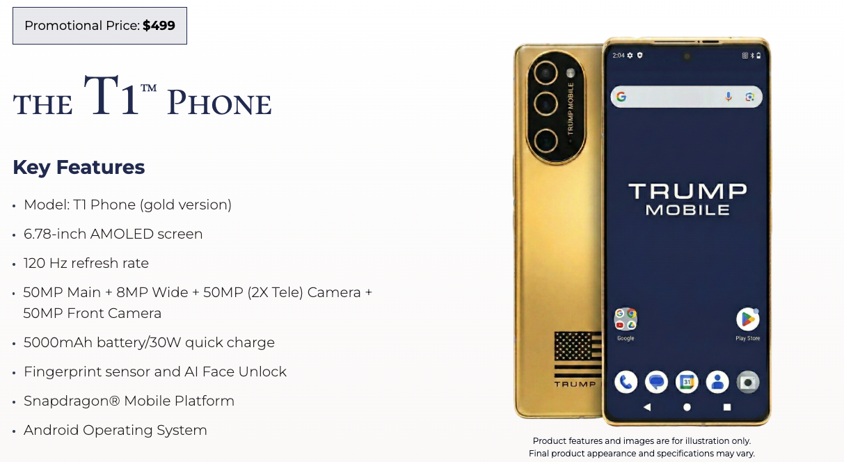 The new Trump Mobile T1 Phone