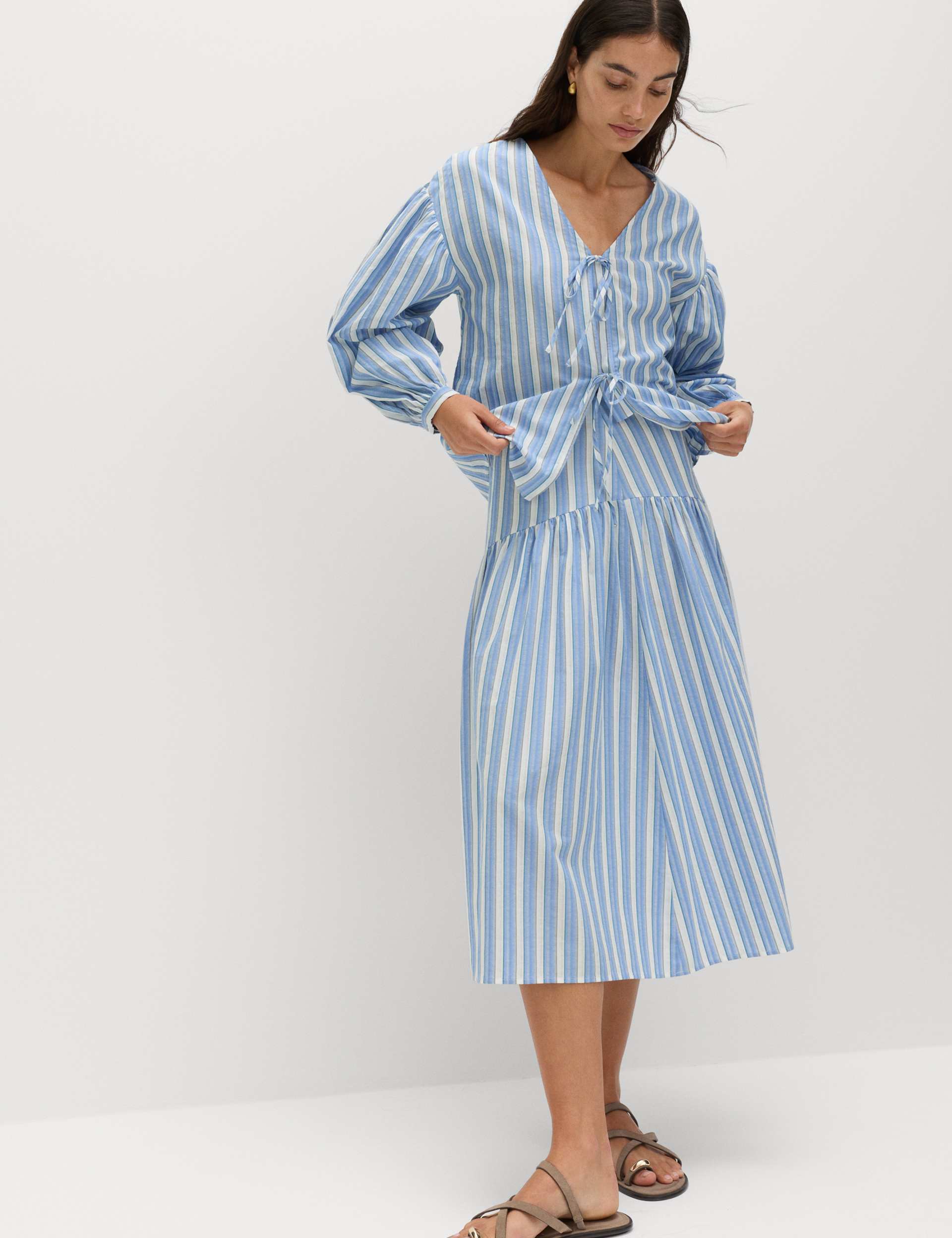 Pure Cotton Striped Midi Drop Waist Skirt