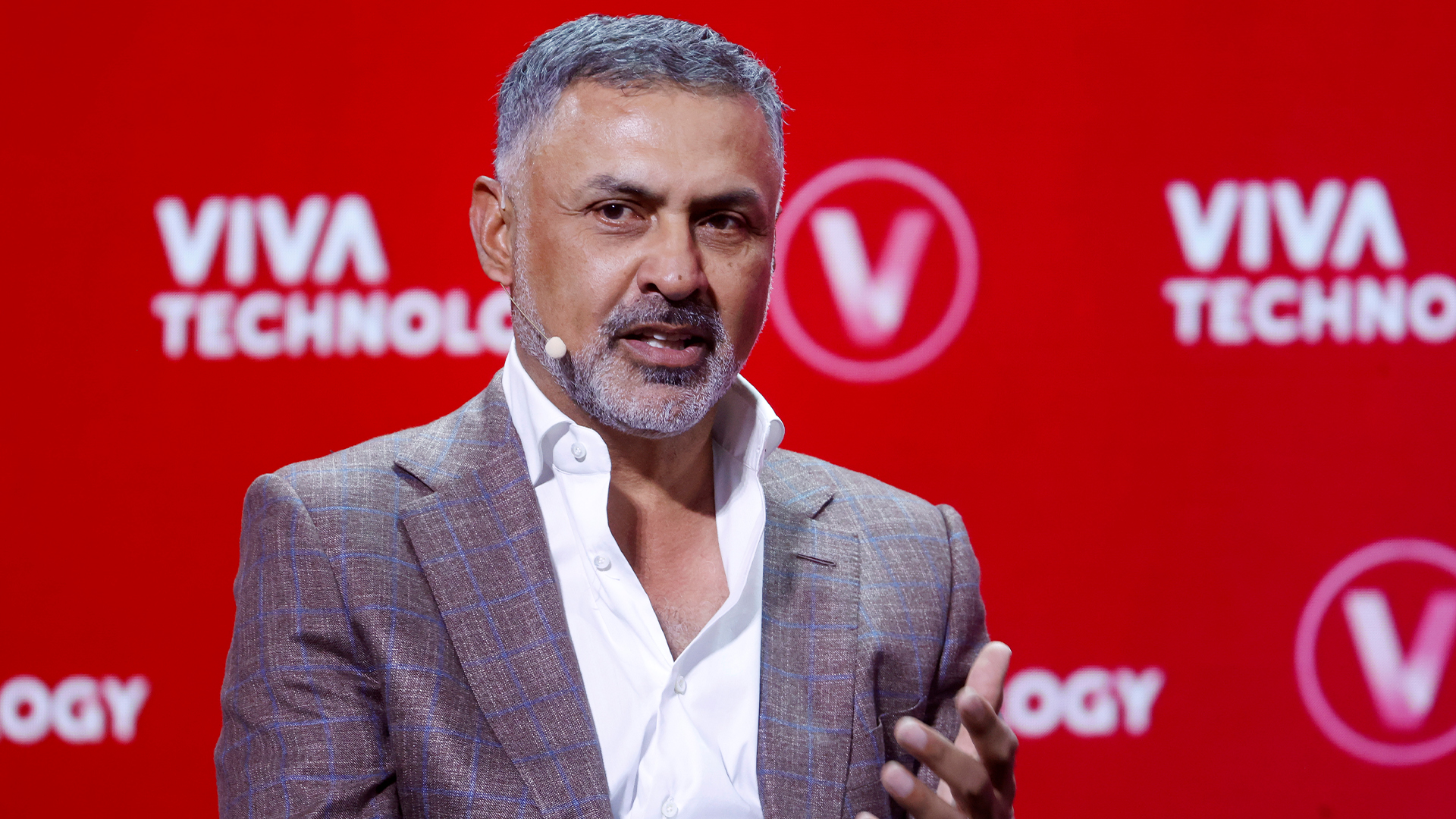 Palo Alto Networks CEO Nikesh Arora pictured speaking on stage at the VivaTech trade show at the Parc des Expositions de la Porte de Versailles.